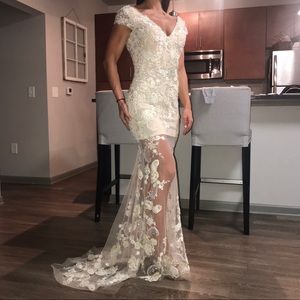 Cream beaded detail formal gown / pageant dress
